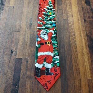 Noel Holiday Collection Santa Claus Necktie Christmas Tree Holiday Red Green